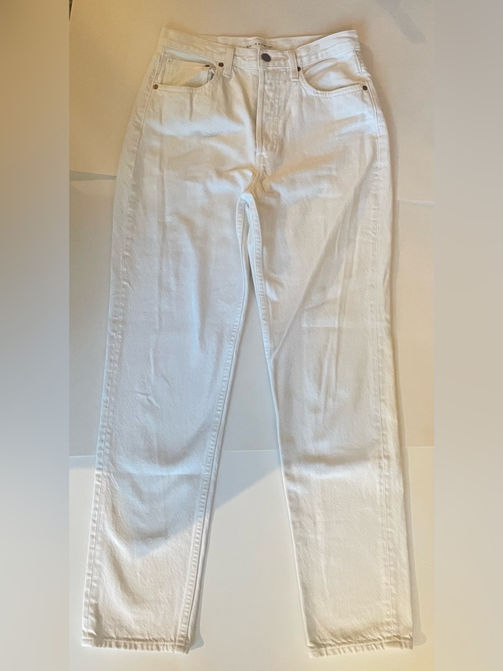 Denim Forum Aritzia High-Rise White Straight-Leg Boyfriend Cotton Jeans